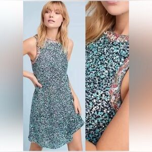 🪩NWT Anthropologie Astronomy Sequin Dress by Varun Bahl Embroidered Top Size 4